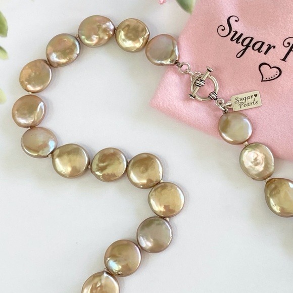 Gold Champagne Coin Pearl Necklace - Picture 3 of 5